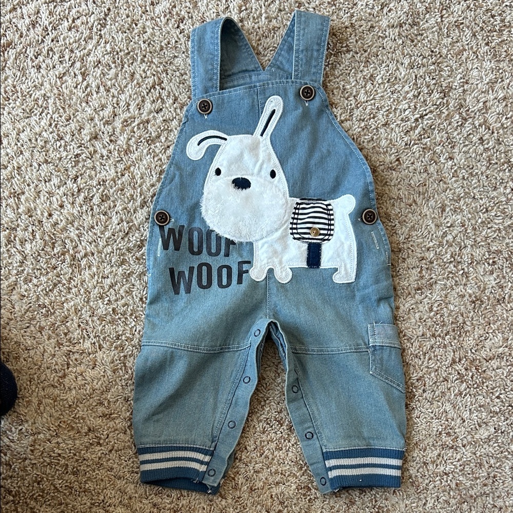 Blue Denim Kids Overalls with Dog Design